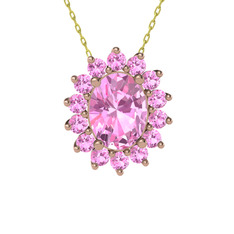 Pembe kuvars 925 ayar rose altın kaplama gümüş kolye (40 cm altın rolo zincir)