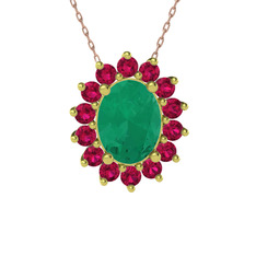 Eda Kolye - Kök zümrüt ve rodolit garnet 14 ayar altın kolye (40 cm rose altın rolo zincir) #1vpjhb7