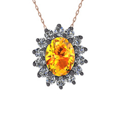 Eda Kolye - Sitrin ve swarovski 925 ayar siyah rodyum kaplama gümüş kolye (40 cm rose altın rolo zincir) #1vssgud