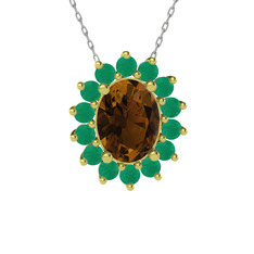 Eda Kolye - Dumanlı kuvars ve kök zümrüt 925 ayar altın kaplama gümüş kolye (40 cm gümüş rolo zincir) #1w038k6