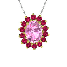 Eda Kolye - Pembe kuvars ve rodolit garnet 14 ayar altın kolye (40 cm beyaz altın rolo zincir) #1w1n7jp