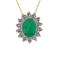 Eda Kolye - Kök zümrüt ve swarovski 925 ayar rose altın kaplama gümüş kolye (40 cm altın rolo zincir) #1w2kq8w