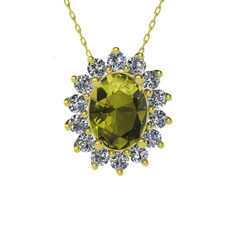 Eda Kolye - Peridot ve pırlanta 925 ayar altın kaplama gümüş kolye (0.504 karat, 40 cm altın rolo zincir) #1wjcjvr
