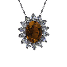 Eda Kolye - Dumanlı kuvars ve swarovski 925 ayar siyah rodyum kaplama gümüş kolye (40 cm gümüş rolo zincir) #1wq38z1