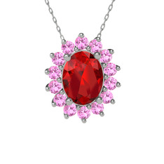 Eda Kolye - Garnet ve pembe kuvars 14 ayar beyaz altın kolye (40 cm beyaz altın rolo zincir) #1wwnsc3
