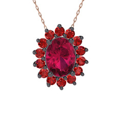 Eda Kolye - Rodolit garnet ve garnet 925 ayar siyah rodyum kaplama gümüş kolye (40 cm gümüş rolo zincir) #1x2ln0v