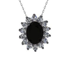 Eda Kolye - Siyah zirkon ve swarovski 925 ayar siyah rodyum kaplama gümüş kolye (40 cm beyaz altın rolo zincir) #1x930ne