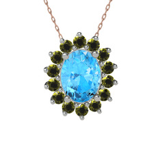 Eda Kolye - Akuamarin ve peridot 14 ayar beyaz altın kolye (40 cm rose altın rolo zincir) #1x98h34