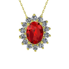 Eda Kolye - Garnet ve beyaz zirkon 14 ayar altın kolye (40 cm altın rolo zincir) #1xr431s