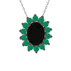 Eda Kolye - Siyah zirkon ve kök zümrüt 925 ayar siyah rodyum kaplama gümüş kolye (40 cm beyaz altın rolo zincir) #1xyu5hg