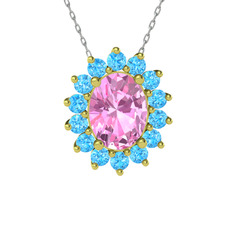 Eda Kolye - Pembe kuvars ve akuamarin 18 ayar altın kolye (40 cm beyaz altın rolo zincir) #1xyxkyj