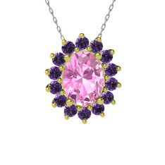 Eda Kolye - Pembe kuvars ve ametist 14 ayar altın kolye (40 cm beyaz altın rolo zincir) #1y38cpa