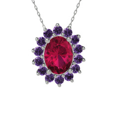 Rodolit garnet ve ametist 925 ayar gümüş kolye (40 cm beyaz altın rolo zincir)