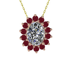 Eda Kolye - Swarovski ve kök yakut 8 ayar rose altın kolye (40 cm altın rolo zincir) #1ye62mv