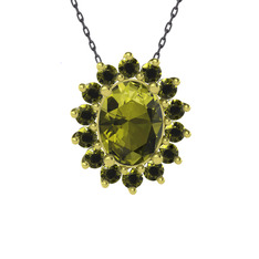 Peridot 14 ayar altın kolye (40 cm gümüş rolo zincir)