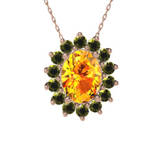 Sitrin ve peridot 18 ayar rose altın kolye (40 cm rose altın rolo zincir)