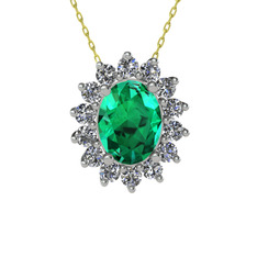 Eda Kolye - Yeşil kuvars ve swarovski 18 ayar beyaz altın kolye (40 cm altın rolo zincir) #1yvucjp