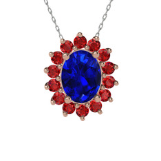 Lab safir ve garnet 18 ayar rose altın kolye (40 cm beyaz altın rolo zincir)