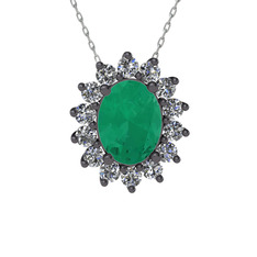 Eda Kolye - Kök zümrüt ve swarovski 925 ayar siyah rodyum kaplama gümüş kolye (40 cm beyaz altın rolo zincir) #20uc2w