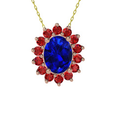 Eda Kolye - Lab safir ve garnet 14 ayar rose altın kolye (40 cm altın rolo zincir) #25cstq