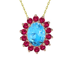 Eda Kolye - Akuamarin ve rodolit garnet 8 ayar rose altın kolye (40 cm altın rolo zincir) #2766yz