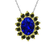 Lab safir ve peridot 18 ayar altın kolye (40 cm beyaz altın rolo zincir)