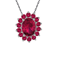Eda Kolye - Rodolit garnet 8 ayar beyaz altın kolye (40 cm gümüş rolo zincir) #2k7xzf