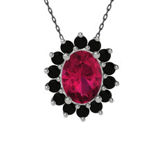 Eda Kolye - Rodolit garnet ve siyah zirkon 14 ayar beyaz altın kolye (40 cm gümüş rolo zincir) #2ug33u