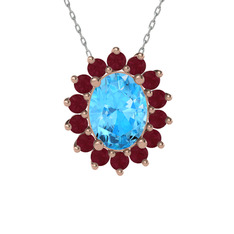 Eda Kolye - Akuamarin ve kök yakut 14 ayar rose altın kolye (40 cm beyaz altın rolo zincir) #2wduzt