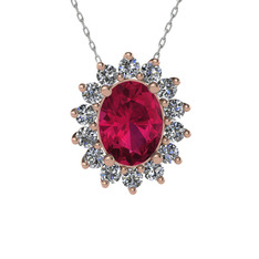 Eda Kolye - Rodolit garnet ve pırlanta 18 ayar rose altın kolye (0.504 karat, 40 cm gümüş rolo zincir) #2xuv4v