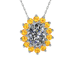Swarovski ve sitrin 18 ayar beyaz altın kolye (40 cm beyaz altın rolo zincir)