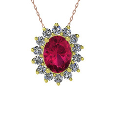 Eda Kolye - Rodolit garnet ve pırlanta 925 ayar altın kaplama gümüş kolye (0.504 karat, 40 cm rose altın rolo zincir) #358bmw