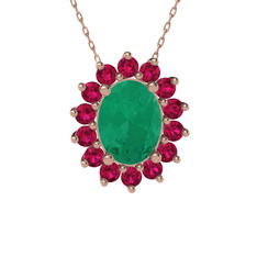 Eda Kolye - Kök zümrüt ve rodolit garnet 18 ayar rose altın kolye (40 cm rose altın rolo zincir) #36bxal