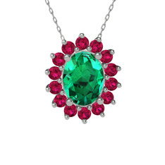 Eda Kolye - Yeşil kuvars ve rodolit garnet 14 ayar beyaz altın kolye (40 cm gümüş rolo zincir) #39g18a