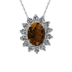 Eda Kolye - Dumanlı kuvars ve swarovski 8 ayar beyaz altın kolye (40 cm gümüş rolo zincir) #3esn29