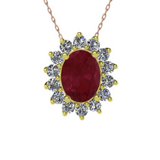 Eda Kolye - Kök yakut ve swarovski 8 ayar altın kolye (40 cm rose altın rolo zincir) #3kragy