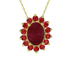 Eda Kolye - Kök yakut ve garnet 8 ayar altın kolye (40 cm altın rolo zincir) #3tp90s