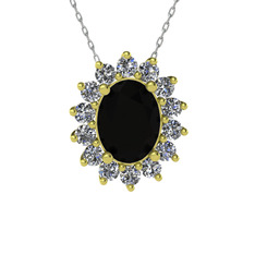 Eda Kolye - Siyah zirkon ve pırlanta 8 ayar altın kolye (0.504 karat, 40 cm beyaz altın rolo zincir) #477auw