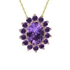 Eda Kolye - Ametist 18 ayar rose altın kolye (40 cm gümüş rolo zincir) #4cksbw