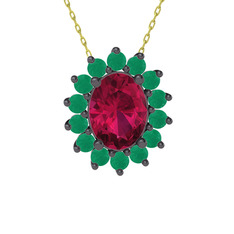 Eda Kolye - Rodolit garnet ve kök zümrüt 925 ayar siyah rodyum kaplama gümüş kolye (40 cm gümüş rolo zincir) #4tvtnb