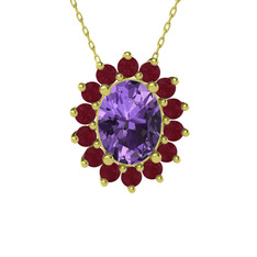 Eda Kolye - Ametist ve kök yakut 925 ayar altın kaplama gümüş kolye (40 cm gümüş rolo zincir) #4v9fh3