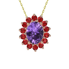 Eda Kolye - Ametist ve garnet 14 ayar rose altın kolye (40 cm altın rolo zincir) #4yst6q