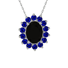 Siyah zirkon ve lab safir 18 ayar beyaz altın kolye (40 cm gümüş rolo zincir)