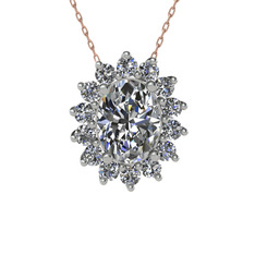 Eda Kolye - Swarovski ve beyaz zirkon 8 ayar beyaz altın kolye (40 cm rose altın rolo zincir) #5as6y9