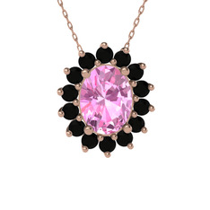 Eda Kolye - Pembe kuvars ve siyah zirkon 8 ayar rose altın kolye (40 cm gümüş rolo zincir) #5p23vx