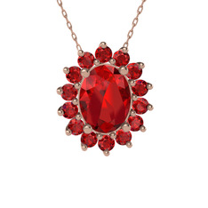 Eda Kolye - Garnet 18 ayar rose altın kolye (40 cm rose altın rolo zincir) #5rp1op