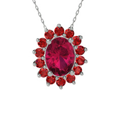 Rodolit garnet ve garnet 925 ayar gümüş kolye (40 cm gümüş rolo zincir)