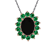 Eda Kolye - Siyah zirkon ve yeşil kuvars 8 ayar rose altın kolye (40 cm gümüş rolo zincir) #5vsee7