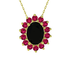 Eda Kolye - Siyah zirkon ve rodolit garnet 18 ayar altın kolye (40 cm altın rolo zincir) #5z6zdy