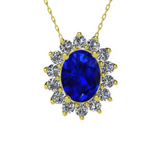 Eda Kolye - Lab safir ve swarovski 14 ayar altın kolye (40 cm altın rolo zincir) #63lt8j